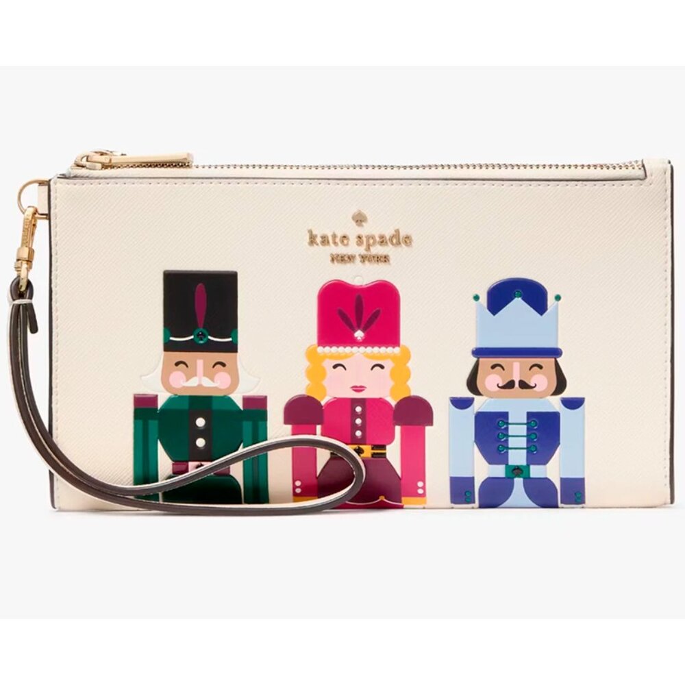 G Kate Spade Oh What Fun Nutcracker Double Zip Off White Wristlet KJ073 NWT
